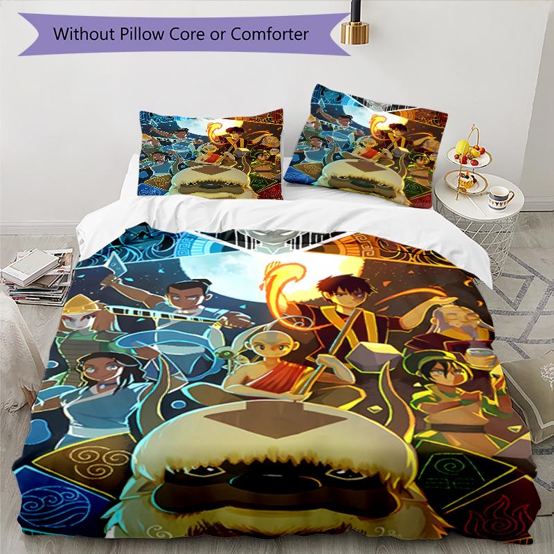 Set di biancheria da letto con motivo Avatar The Last Airbender da 3 pezzi, set copripiumino include copripiumino e federe, perfetta decorazione per la camera da letto per tutte le stagioni e regalo