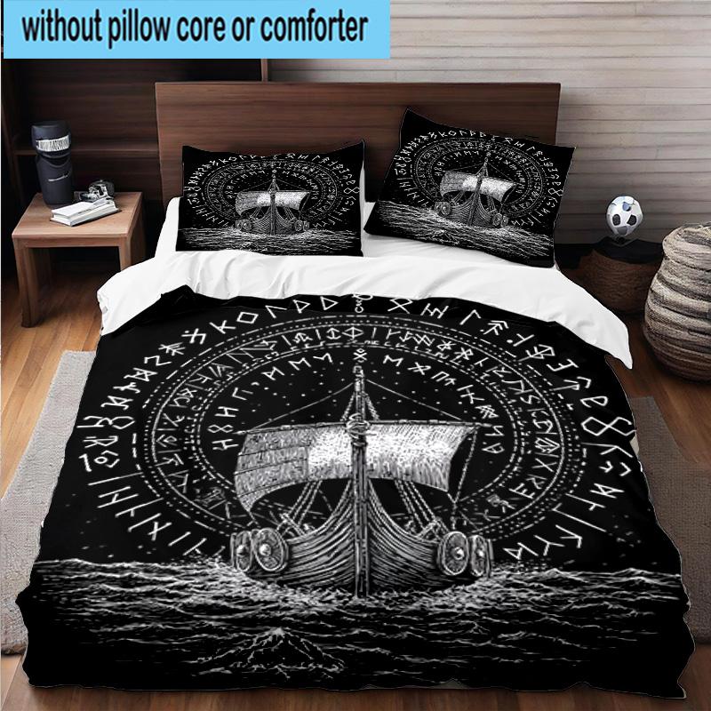 Viking Ship At Sea 3pcs Bedding,Including 1pc Duvet Cover And 2pcs Pillowcases Perfect for Christmas,Ideal for Bedroom, Dormitory