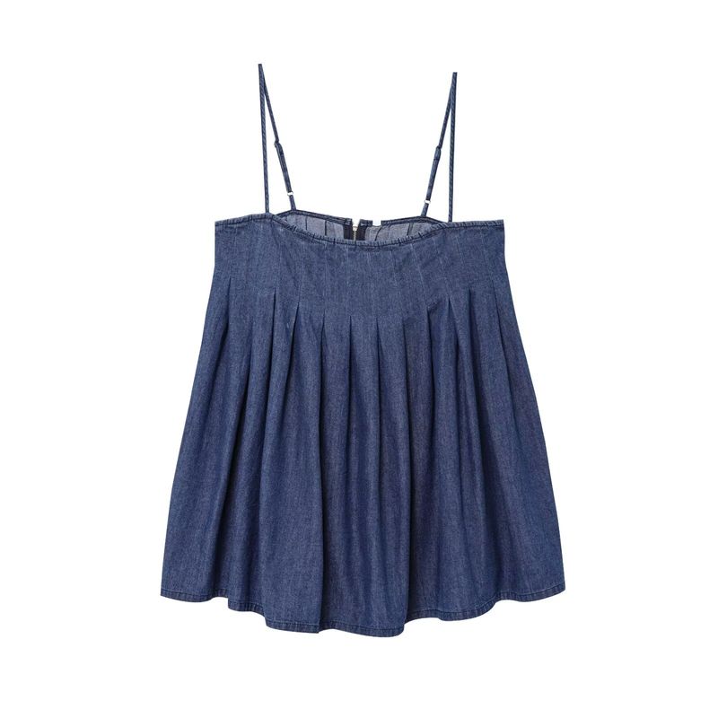 

Kaslead New Arrival Women s Clothing Fashion Style Fashion Denim Straight Collar Camisole Dress 0250080 Blue L