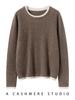 Women's 100% Cashmere Slimming Round Neck Color Block Two-Piece Look Knit Sweater