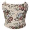 Vintage Floral Print Corset Top Strapless Boned Lace Up Back Bustier Top Retro Jacquard Corset Shapewear for Women