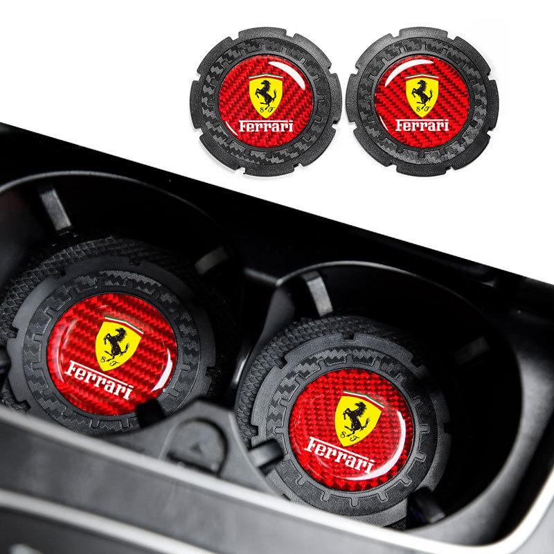 2PCS Carbon Fiber Car Water Cup Non-Slip Pad Coaster For Ferrari Roma 488 Spider SF90 LaFerrari Portofino F8 Styling Accessories MQ5