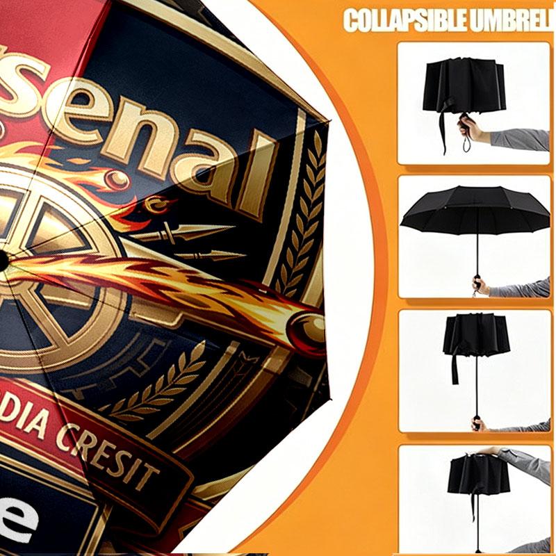 Custom Name Personalized Arsenal F.C Print Umbrella, Auto Open Close, 8‑Rib Sturdy Frame, Commute Camping Hiking Use, Birthday Gift