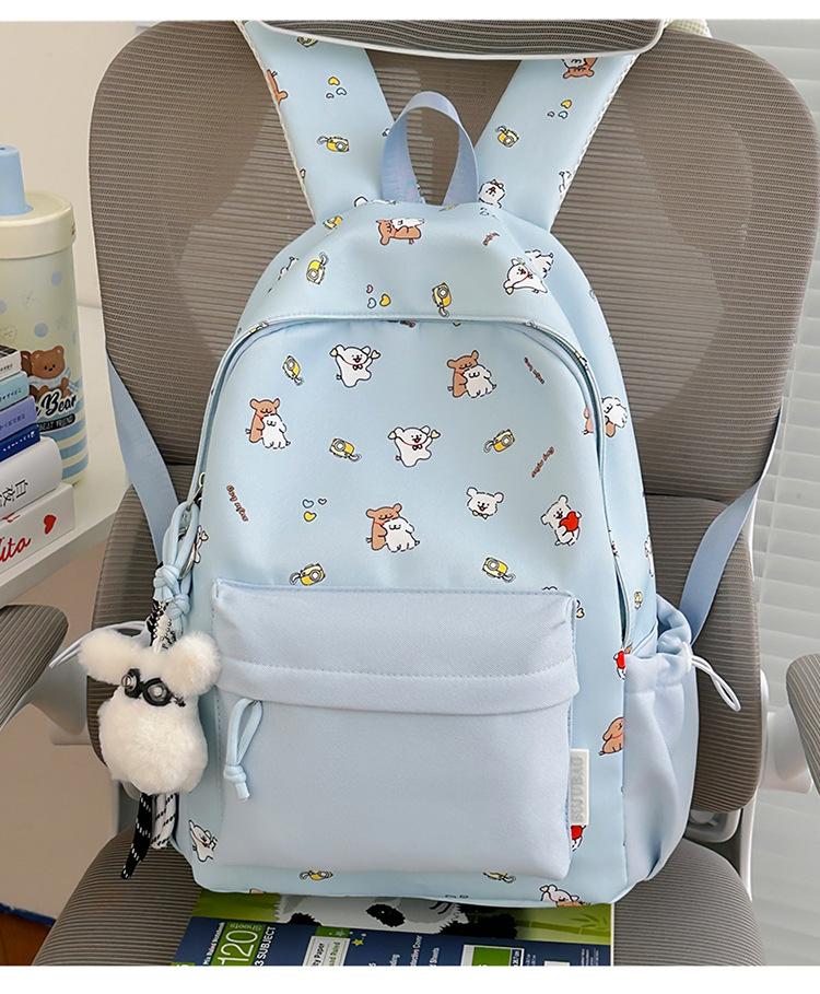 Schoolbag Cream Light Yellow Full Print Cartoon Bear Backpack Healing Department Vitality Girl Campus Student Party Class Backpack