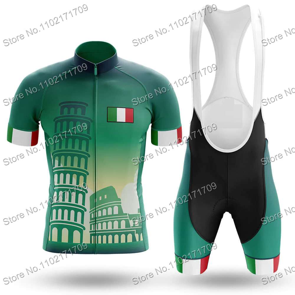Set Maglia Ciclismo Classica Squadra Italia Uomo Donna Bandiera Italia Abbigliamento Ciclismo Bianco Verde Nero Maglia Bici da Strada Completo MTB Ropa