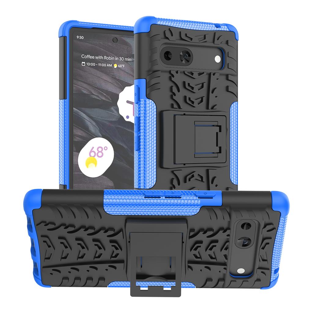 For Google Pixel 7a PC+TPU Kickstand Back Cover Tyre Pattern Shockproof Phone Case