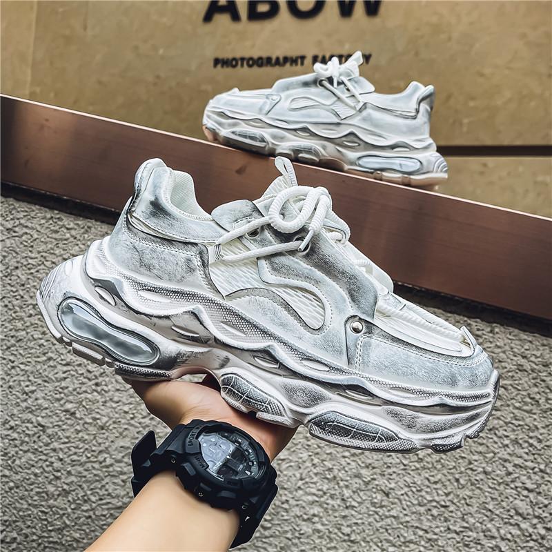 

Трендовые кроссовки мужские на платформе для ходьбы мужские массивные мужские туфли модная повседневная обувь мужской панк уличный стиль 44 серебряный