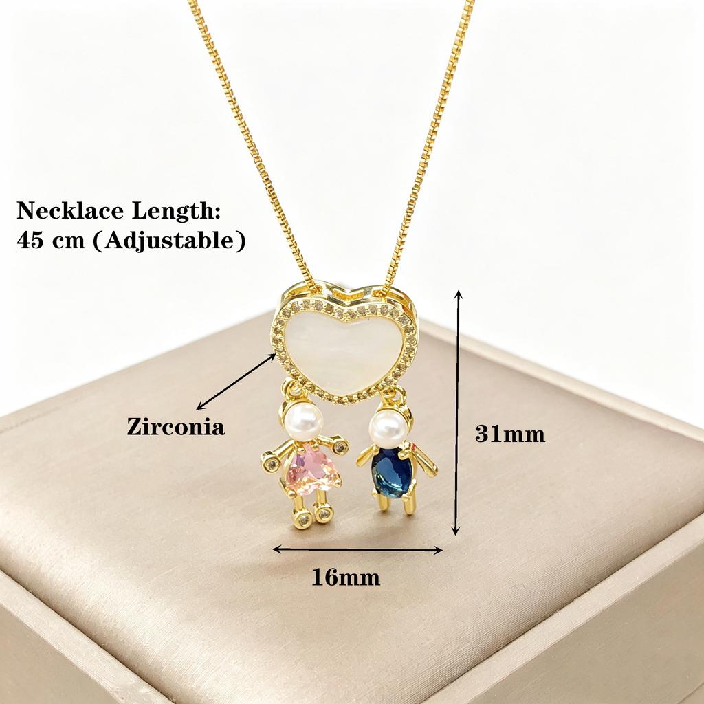 New Arrival Heart-Shaped Zircon Pearl Sons Daughters Neck Necklaces Classic Daily Party Jewelry for Boys Girls Teen Gifts