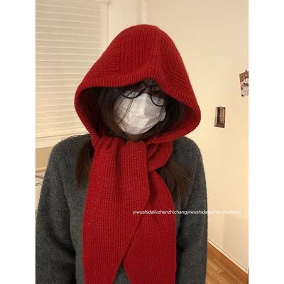 Korean-Style Hooded Scarf and Hat: Windproof, Warm, Knitted for Autumn/Winter Cycling.