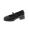 2024 New French Casual Red Simple Retro with Skirt Thick Heel Small Leather Shoes Women's Spring and Autumn Mary Jane Single Shoes