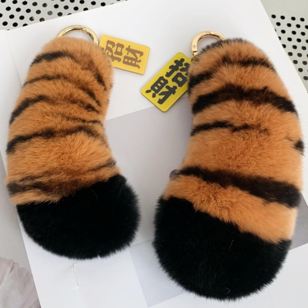 2025 New Plush Pendant Tiger Tail Claws Real Rex Rabbit Hair Tiger Spot Leopard Print Keychain Bag Pendant Lucky