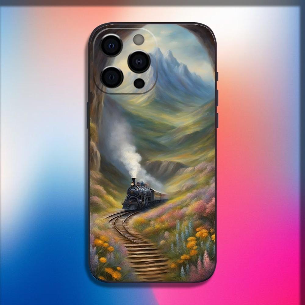 Classic Steam Train Railway Phone Case For iPhone 16,15,14,13,12,11,Pro,X,XS,Max,XR,Plus,Mini Soft Black Cover