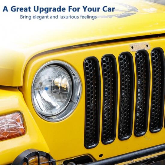 7x Front Grille Erts Mesh Cover Honeycomb Trim For Jeep Wrangler 1997-2006 TJ