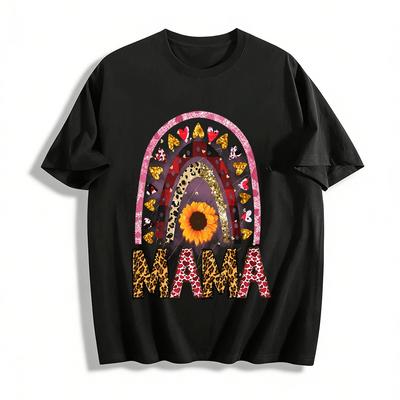 Leopard Rainbow Sunflower Mama Graphic Casual Top Pure Cotton T-shirt