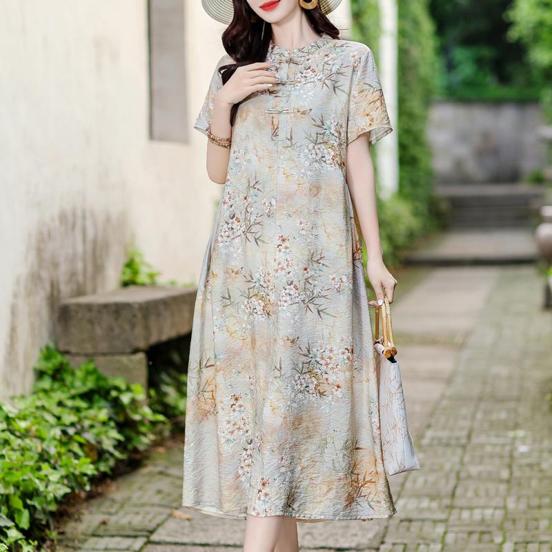 

Элегантные платья для женщин, большие размеры XL-5XL, свободное винтажное платье с короткими рукавами и цветочным принтом, женская одежда 5XL
