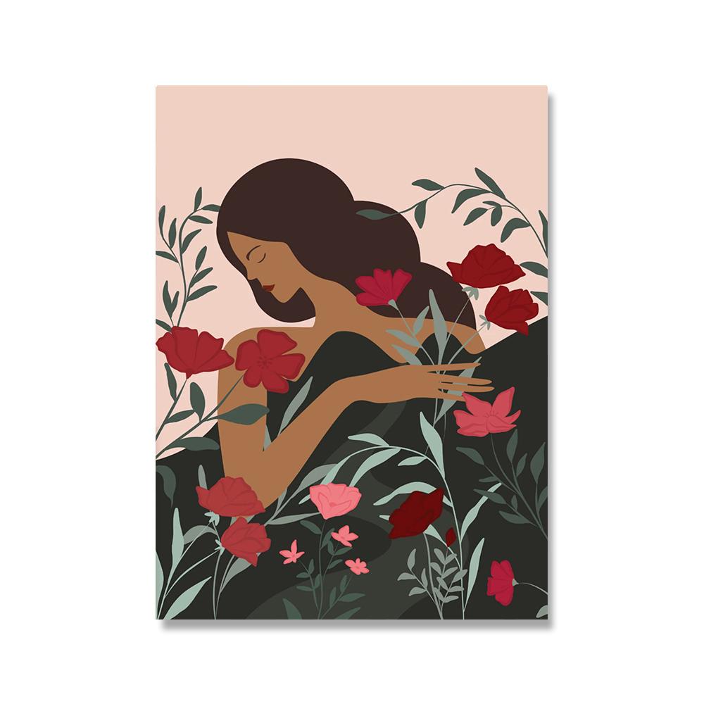 

Цветочная настенная живопись на холсте, скандинавский ботанический постер и принты, бохо, красный, розовый цветок, настенные панно для гостиной, домашний декор 21*30cm