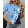 Summer V-neck 3D Floral Printed Top Fashionable Casual Short Sleeved Women's T-shirts
