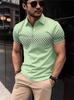 Summer New Men's Short Sleeved Lapel Polo Shirt Square Printed Zipper Casual