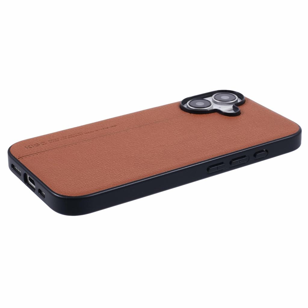 KIGC For iPhone 16 Case Litchi Texture Leather Coated PC+TPU Phone Cover