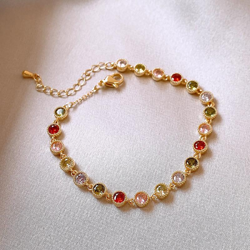 Позолоченный Цветной Круглый Браслет Стиль Принцессы Изысканный и Милый 14K Золотой Браслет Украшения Женские