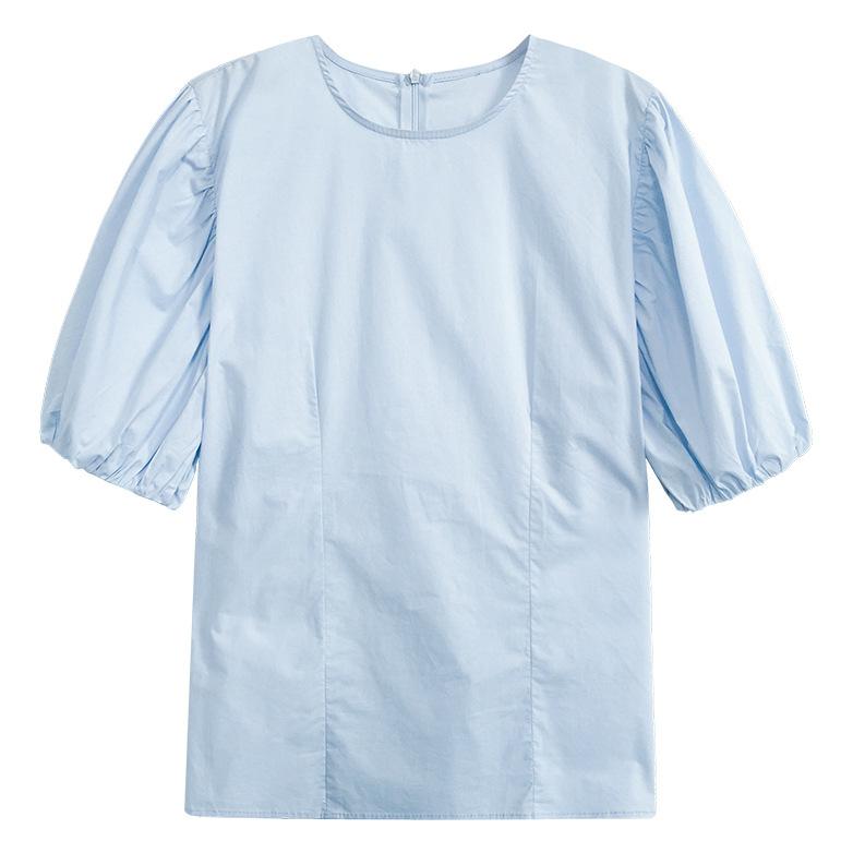 

Повседневная женская рубашка, женская рубашка с тонким круглым воротником и коротким рукавом, свободный пуловер с рукавами-фонариками, белая блузка для студентов, темперамент, элегантный модный топ 2XL светло-синий