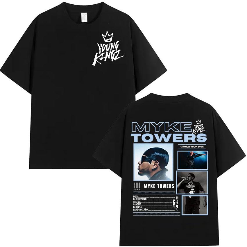 

Rapper Myke Towers World Tour 2025 Graphic T Shirt Men s Hip Hop Fashion Short Sleeve T-shirt Man Pure Cotton Tshirts Streetw... S разноцветный