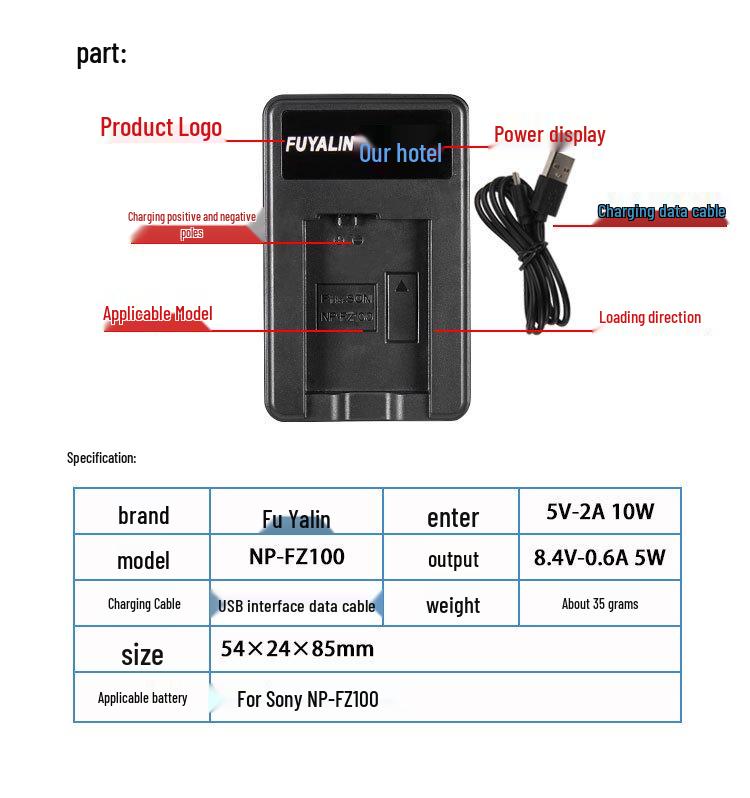 FUYALIN FZ100 USB Charger for ILCE-9, A7RIII, A7R3, A9, and 7RM3 Mirrorless Cameras