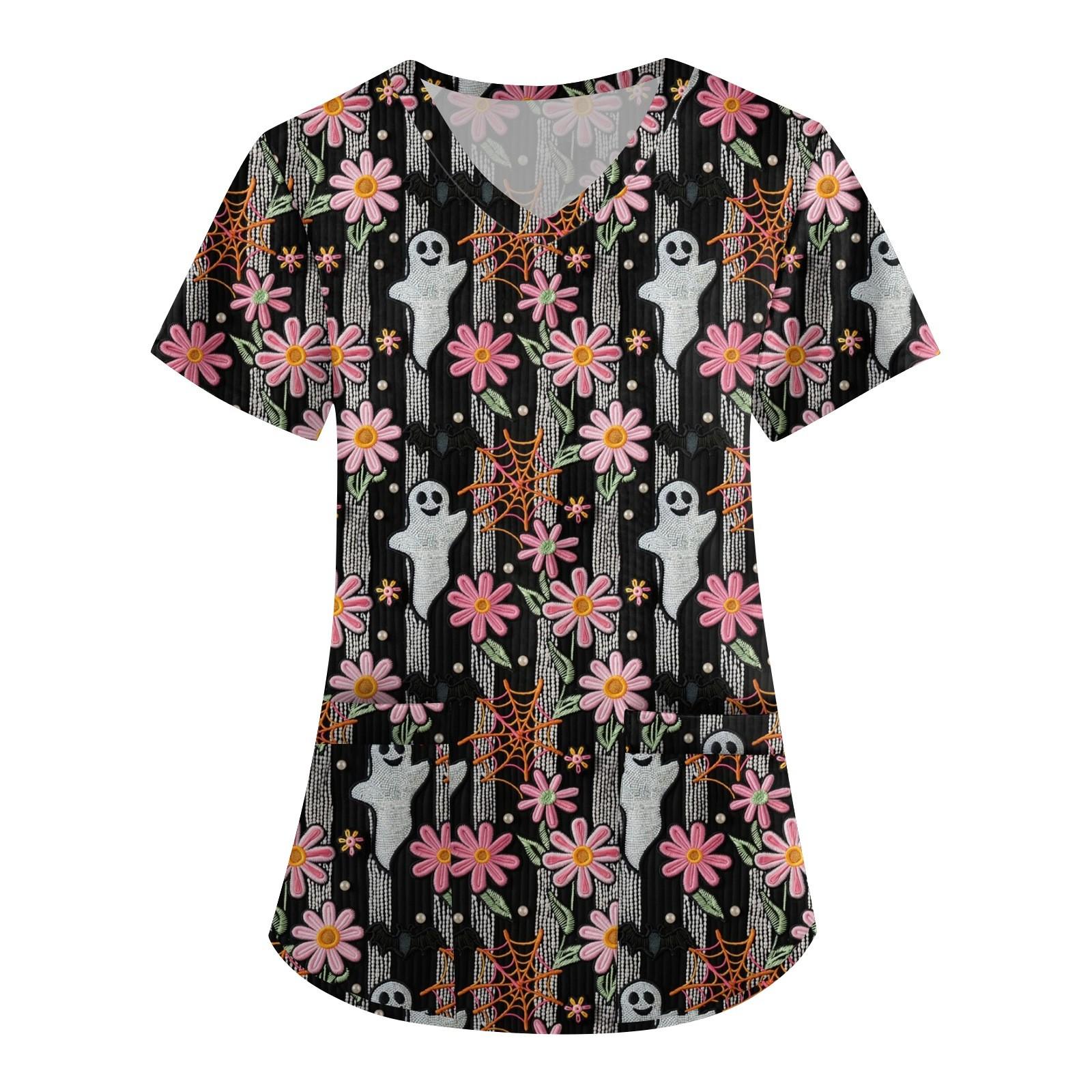 

Женская мода V-образный вырез с короткими рукавами рабочая одежда Хэллоуин принт верх платье XXXXL разноцветный