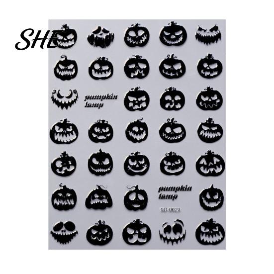 Fingertip Nail Art Halloween 3D Embossed Stickers, Skeleton Hand Pumpkin Spider Bat Supplies Decals, Gothic Manicure Decoration Decals for Holiday