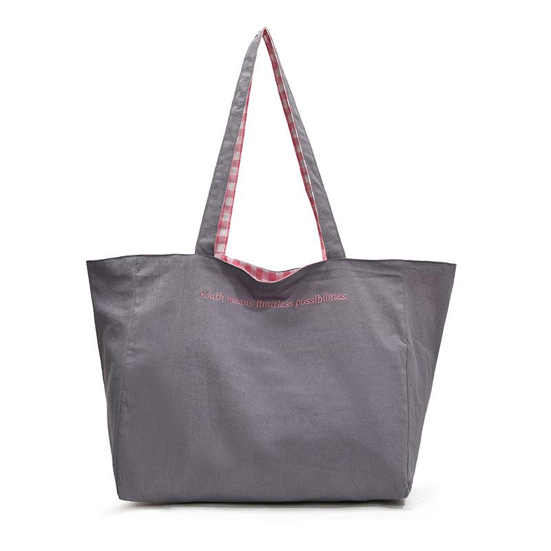 

Весна и Лето Новая Двусторонняя Клетчатая Сумка-тоут Большой вместимости Студенческая для поездок на работу Досуг Наплечная сумка серый