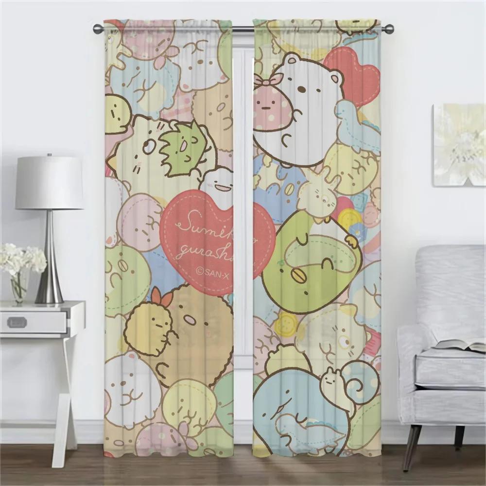 Set Of 2 Sumikko Gurashi Home Interior Curtains Living Room Shades Tulle Bedroom Partition Camera Mosquito Repellent Made Polyester Sitting Window