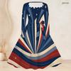 Plus Size Women Square Neck Long Sleeve Dress With Belt Red Blue Gold Star Firework Glitter Print Swing Dress