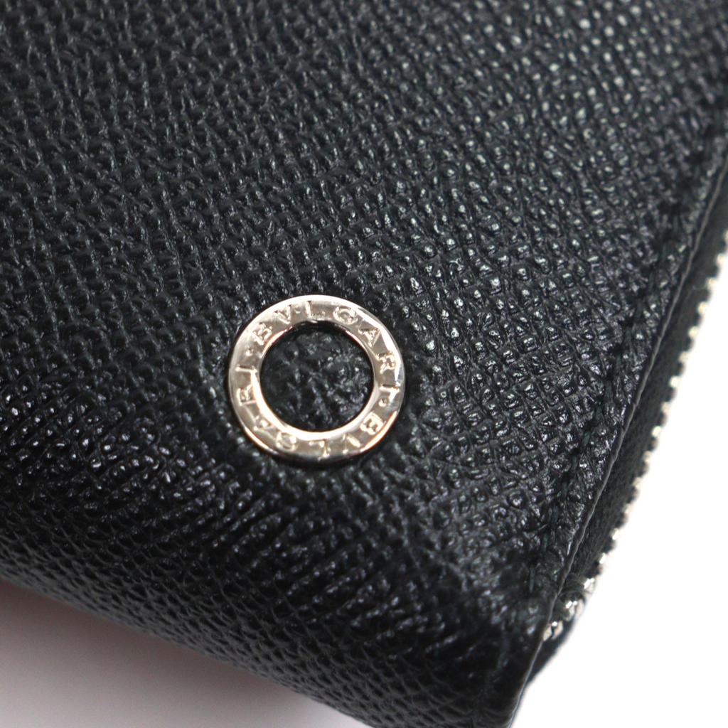 Great BVLGARI Purse Logo Metal Round Zip Long Wallet black leather mens Used