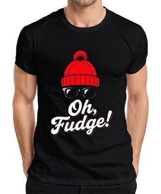 Oh Fudge! Christmas Funny Saying Hat Glasses Winter Hipster Mens T-Shirt-
