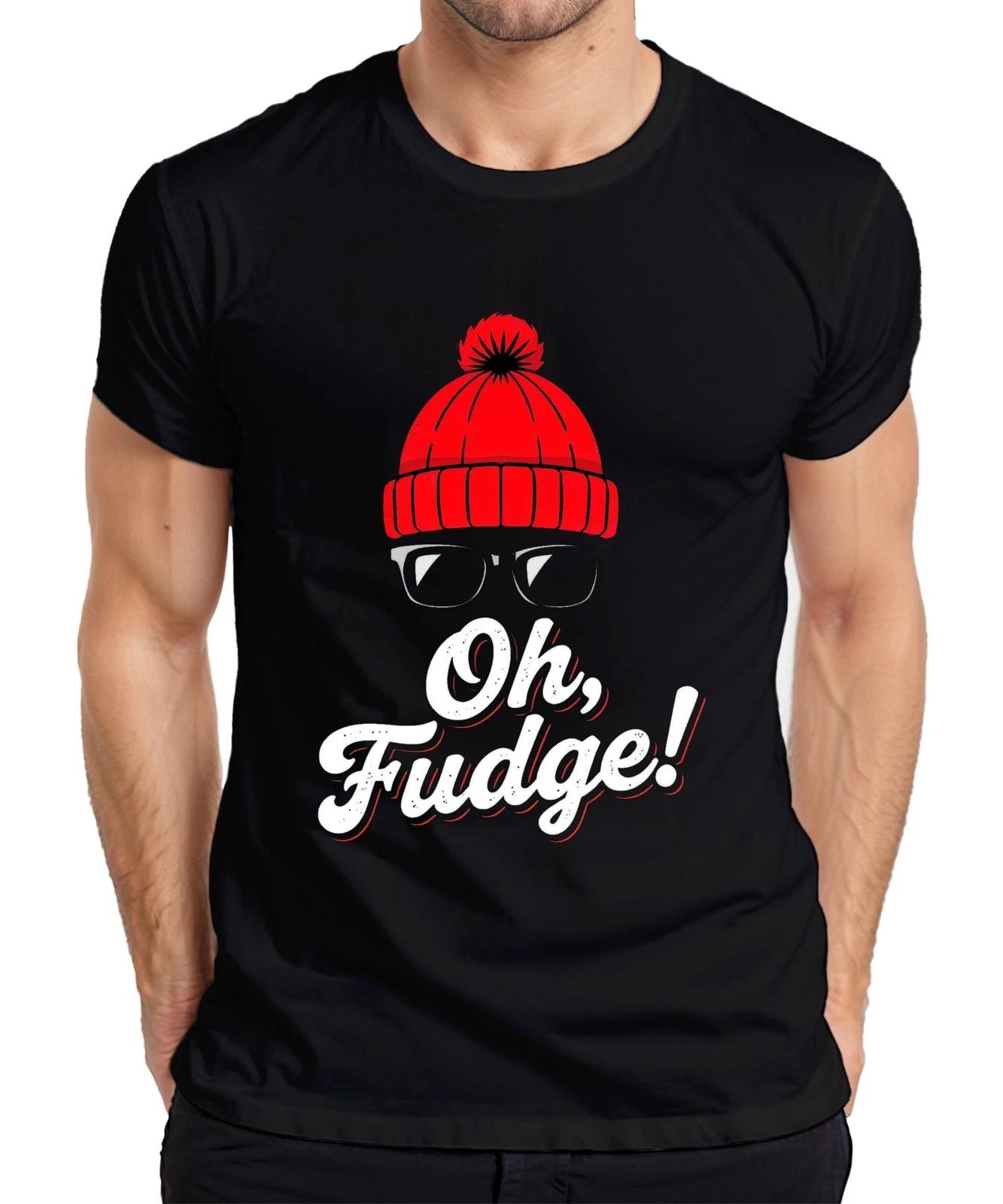 Oh Fudge! Christmas Funny Saying Hat Glasses Winter Hipster Mens T-Shirt- M