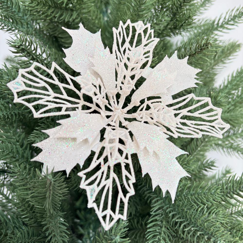 15Cm Christmas Simulation Christmas Flower Gold Dust Flower Christmas Ornament Flower Head Double Layer Hollow Gold Dust Flower