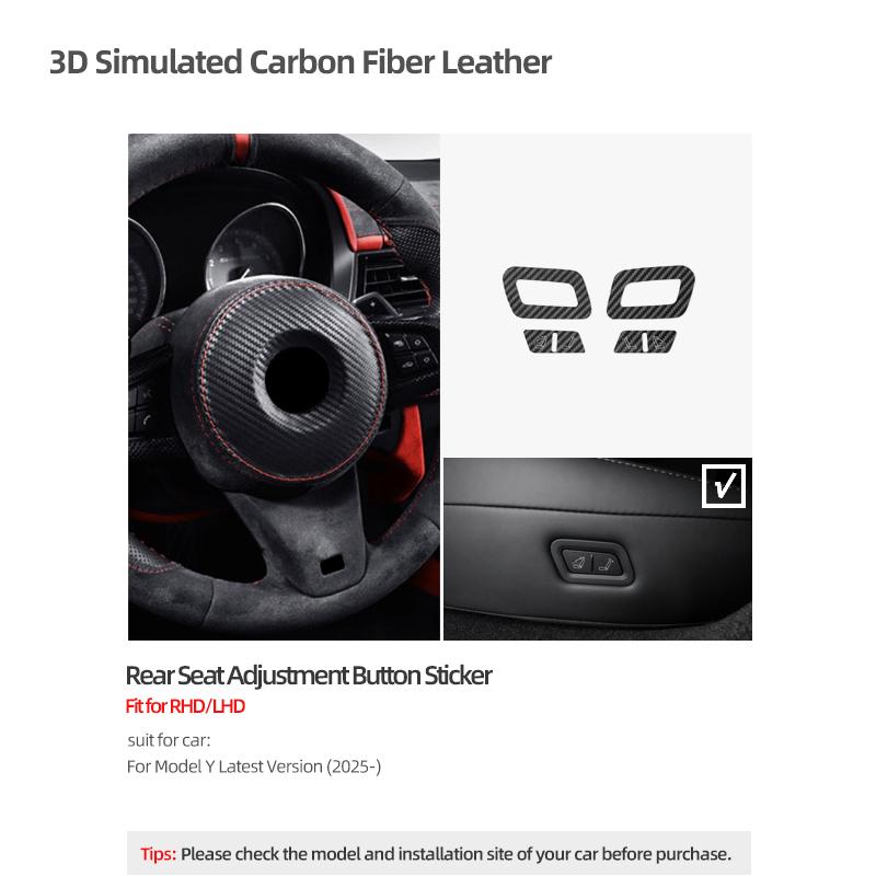 For Tesla Model Y Juniper 2026- Made of Alcantara Rear Seat Adjustment Button Panel Trim Sticker Car Interior Tuning Accessories