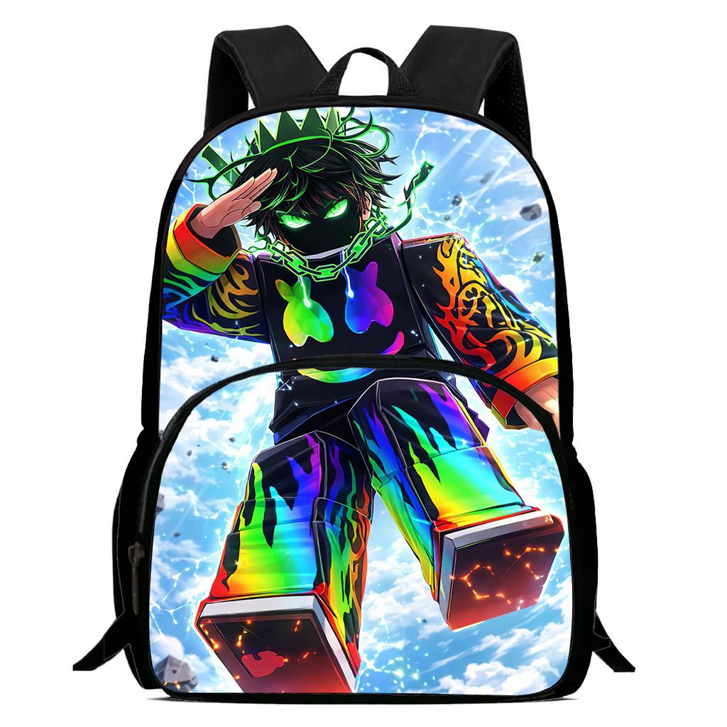 15-Inch Roblox Cartoon Backpack, Large Capacity Back Support Backpack with Front Pocket, Suitable for Unisex Children Aged 5-8