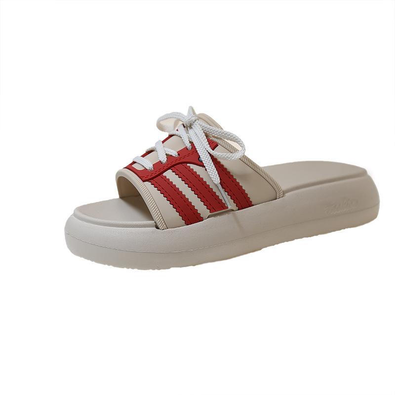 

Интернет-знаменитости, односложные тапочки на толстой подошве со шнуровкой для женщин, лето 2025 года, новая корейская версия универсальных пляжных тапочек на среднем каблуке 40 абрикосовый