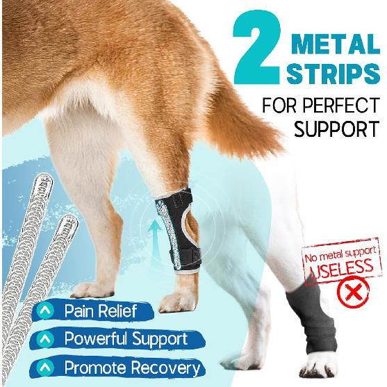 Supet Dog Leg Brace for Back Leg - Hock & Ankle Joint Support for Rear Legs with 2 Metal Springs, Anti-Slip Design & Reflective Trim for Sprain,