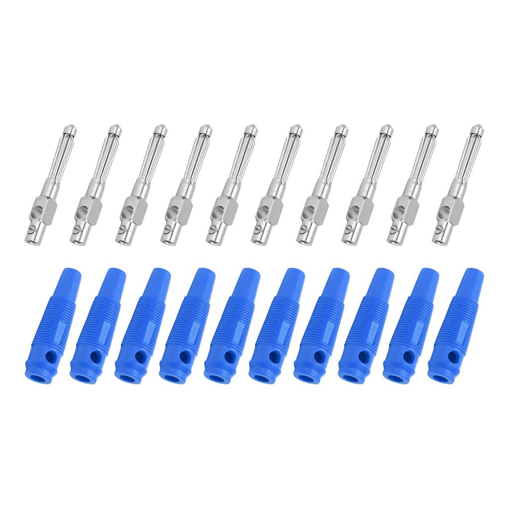 10Pcs 4mm 7Pin Banana Plug Copper 1000V 32A Stackable Male Plugs with Soft Sleeve Screw TightBlue