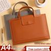 A4 Leather Double-Layer Document Bag with Custom Logo - Large Capacity Business Briefcase