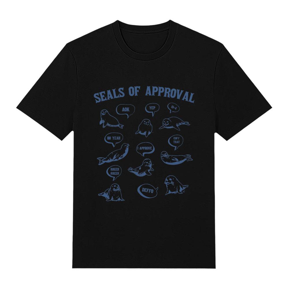 Seals of Approval T Shirts Seals Cartoon Print Pure Cotton Clothes Fun Gifts for Women and Men Oversized Top Casual T-shirts Y2K
