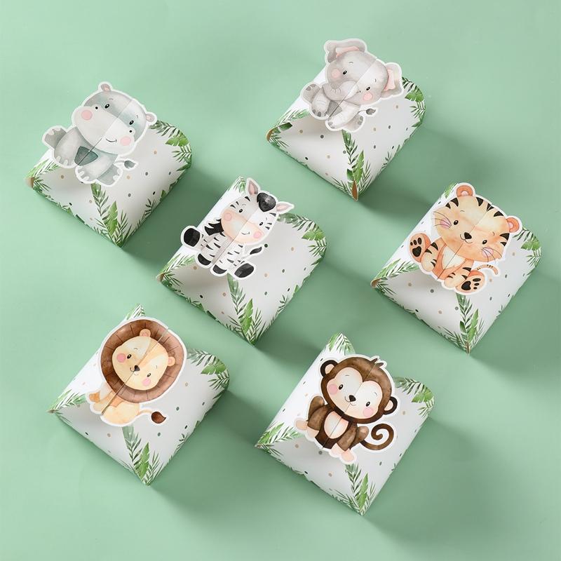 12pcs Paper Jungle Animals Candy Box Wedding Party Safari Birthday Party Decoration Baby Shower Gift Box Chocolate Cookie Bag