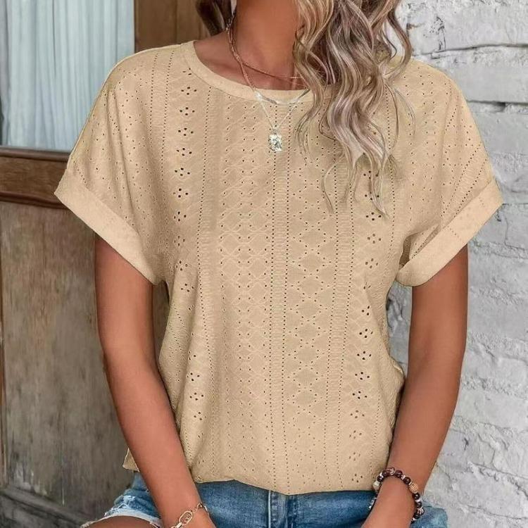 Summer Spring Solid Color Tshirt Loose Fit Round Neck Short Sleeve