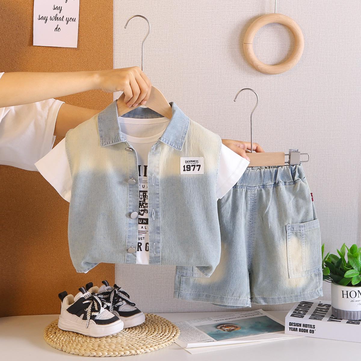 Boys Gradient Denim Vest & Shorts 3-Piece Summer Set M - 90 cm светло-синий