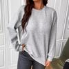 Fall Winter Women's Solid Color Loose Button Crew Neck Patchwork Long Sleeve Sweatshirt