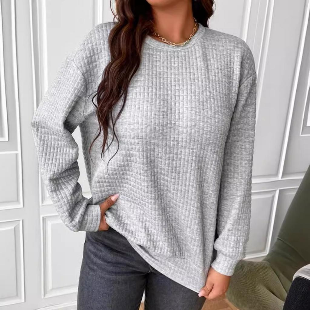 Fall Winter Women's Solid Color Loose Button Crew Neck Patchwork Long Sleeve Sweatshirt