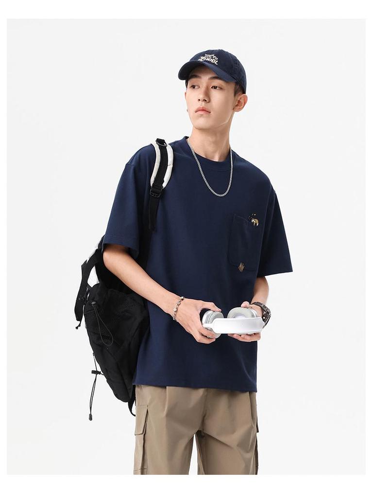 Men's 260g Heavyweight Wrinkle-Resistant Waffle Knit Embroidered Short Sleeve Loose Fit T-Shirt