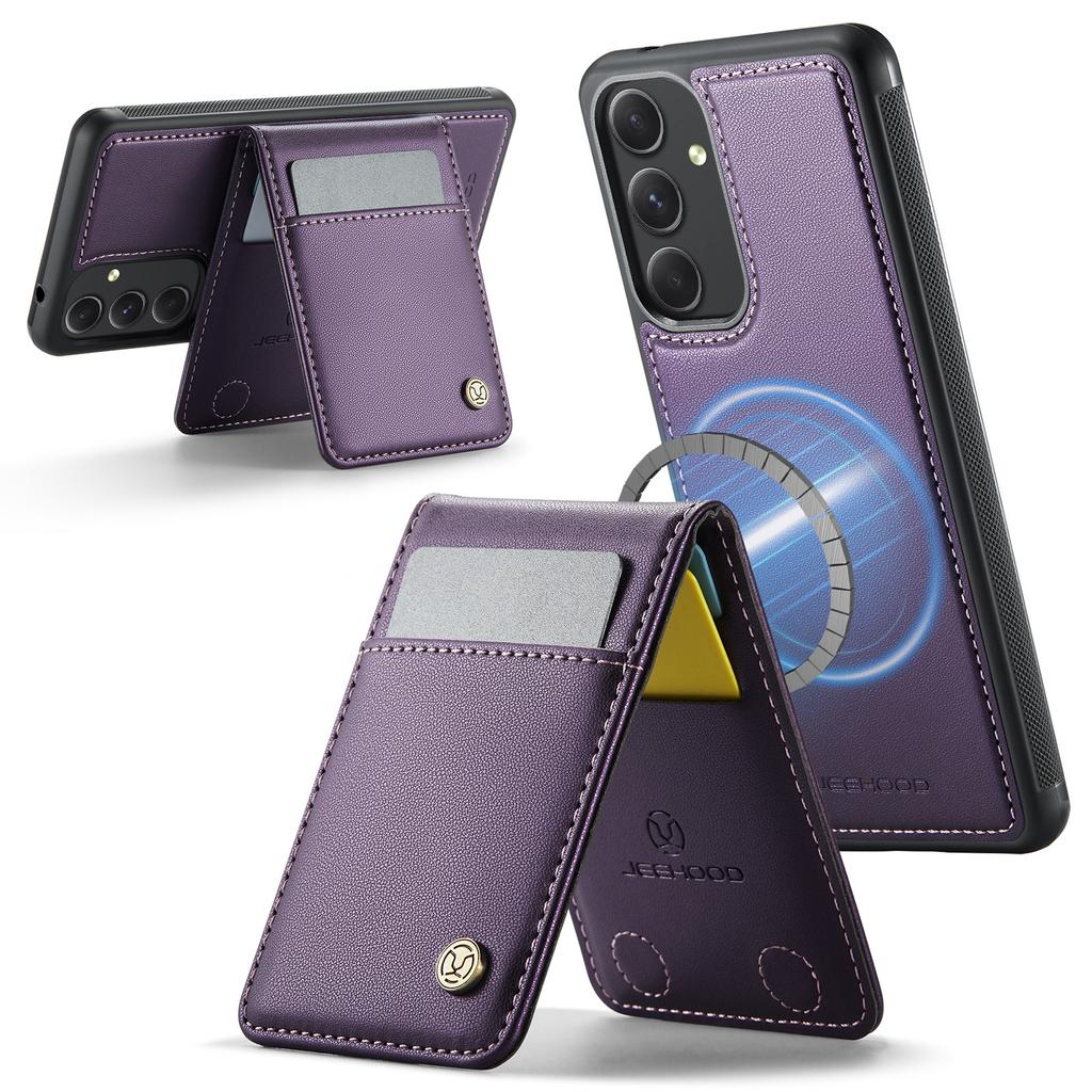 For Samsung Galaxy A54 5G Leather Back Cover Compatible with MagSafe JEEHOOD J06 Phone Case with Card Bag RFID Blocking